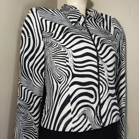 JOSEPH RIBKOFF Black White Zebra Sequin Women's Jacket 8 - Picture 3 of 10